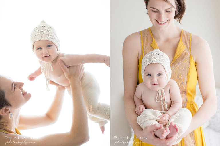 Mother and baby photo session in a natural light studio