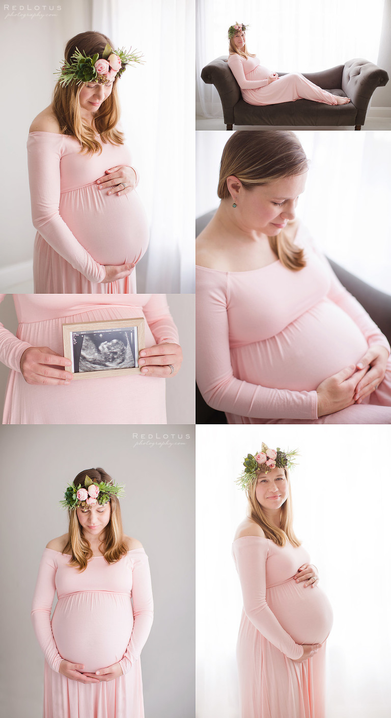 maternity photos floral crown pink dress natural light