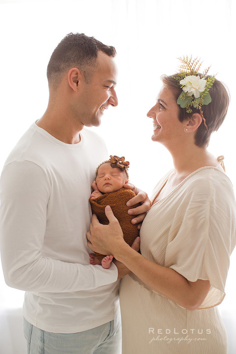 newborn photography floral crown neutral clothing