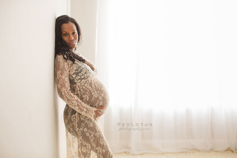 beautiful pregnancy photos gorgeous woman lace dress natural light by the window 
