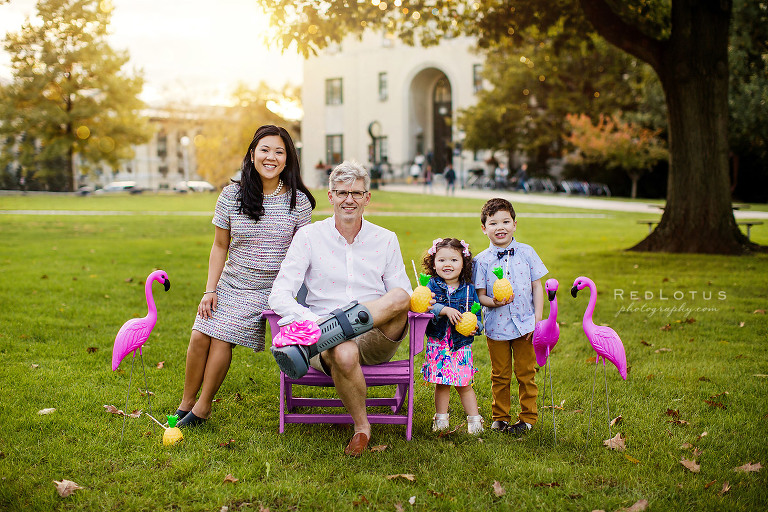 family photos pink flamingo theme