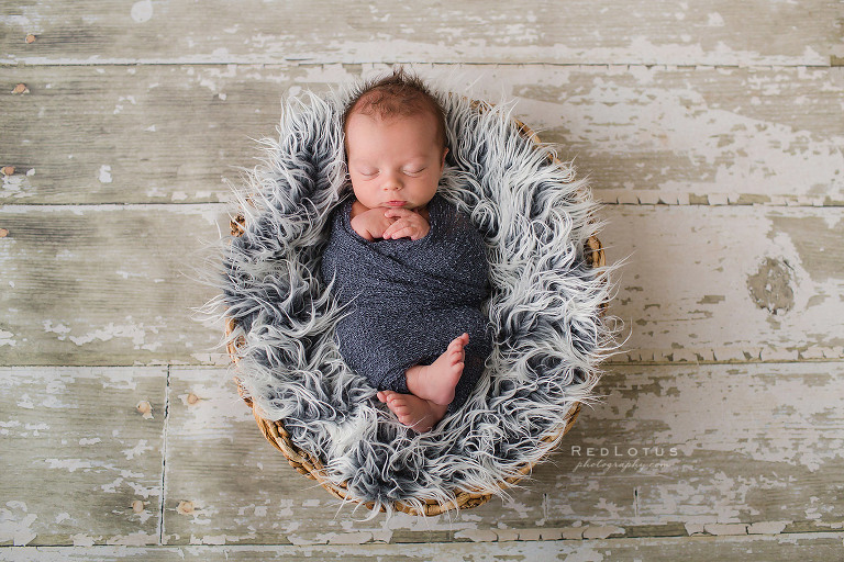 newborn photography safe poses baby in basket swaddled