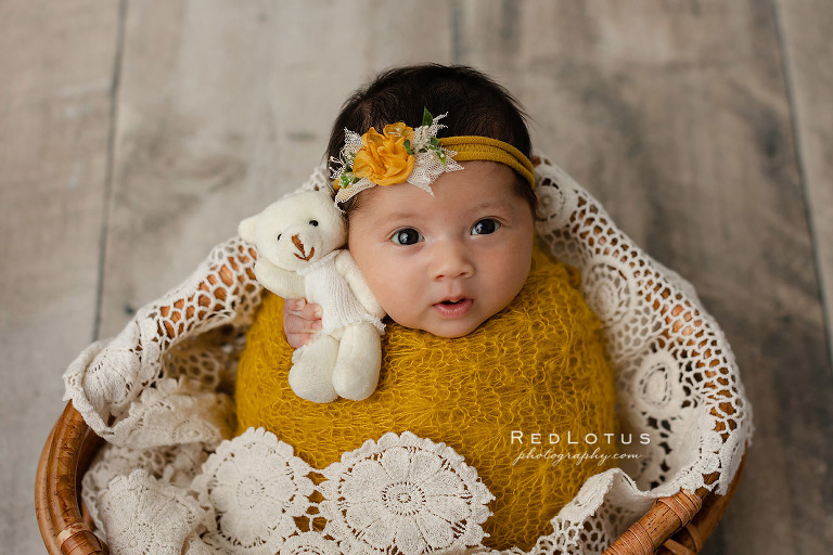 newborn baby girl boho crochet doily blanket mustard yellow wrap and flower headband