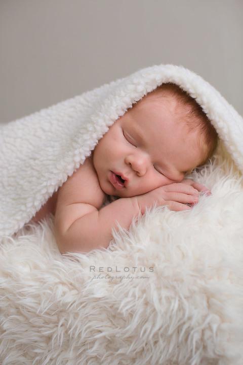 newborn baby with white blanket